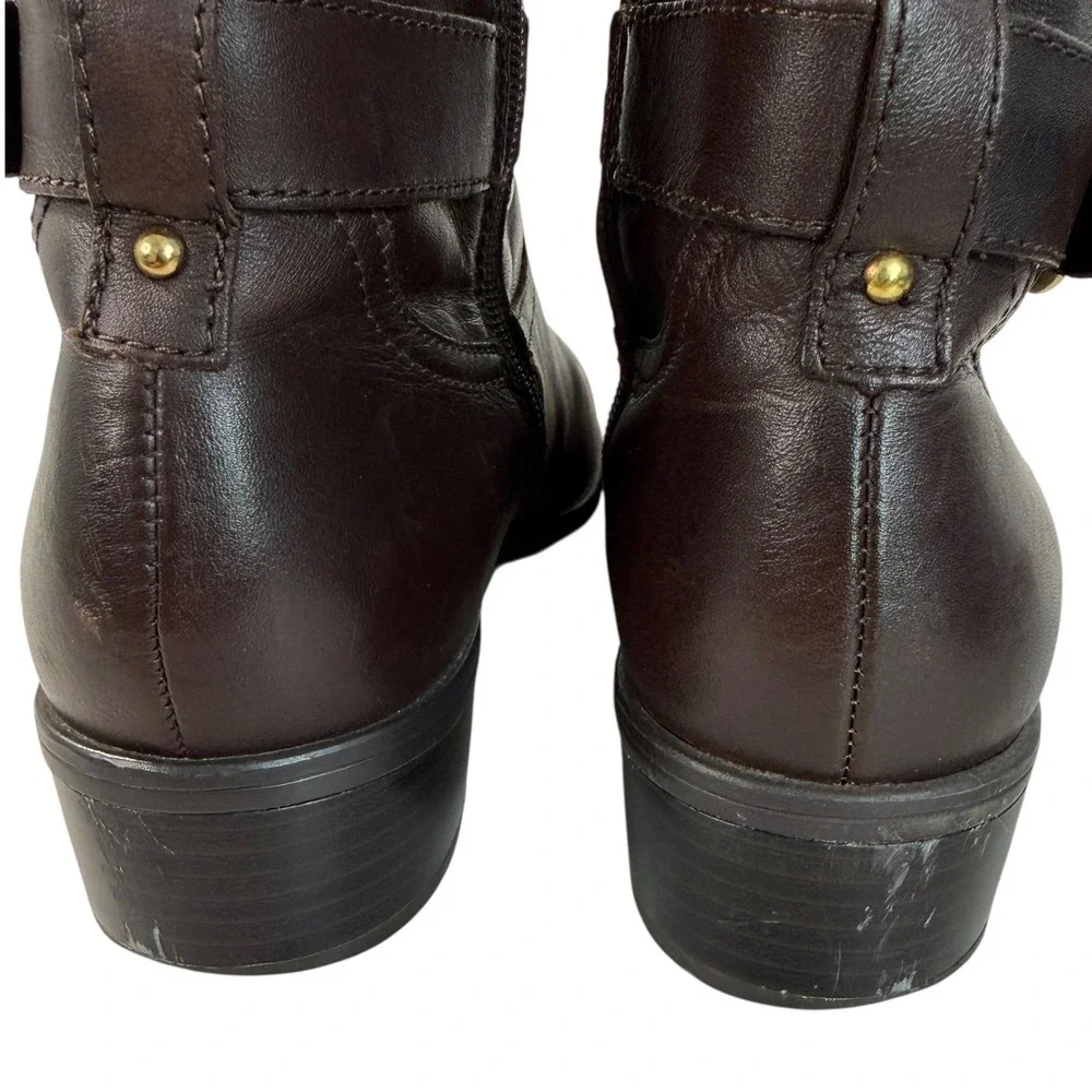 Lauren Ralph Lauren Womens Micah Dark Brown Leather Riding Boots Gold Buckle 9.5